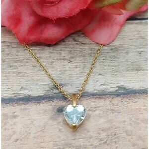 Gold Tone Chain Dainty Chrystal CZ Heart Pendant Minimalist Gift 18.5 Inches